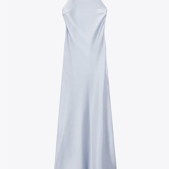 Zara Light Blue SATIN DRESS WITH SPAGHETTI STRAPS NWT Size Small - Picture 5 of 7